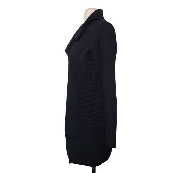 Vince Ribbed 100% Wool Black Sweater Jacket Sz S Heavy Knit Asymmetric Zip - Picture 5 of 10